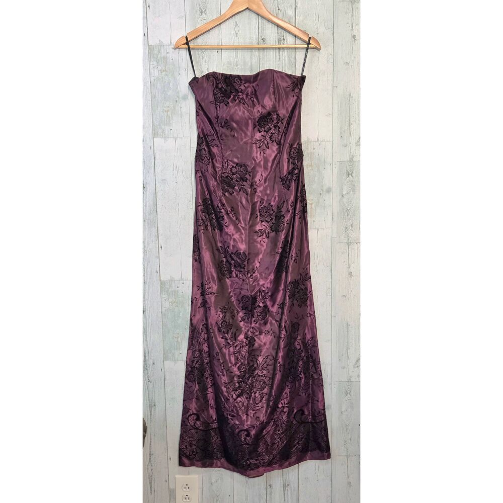 VTG Jessica McClintock for Gunne Sax Satin Flocked Velvet Corset Maxi Dress Sz.